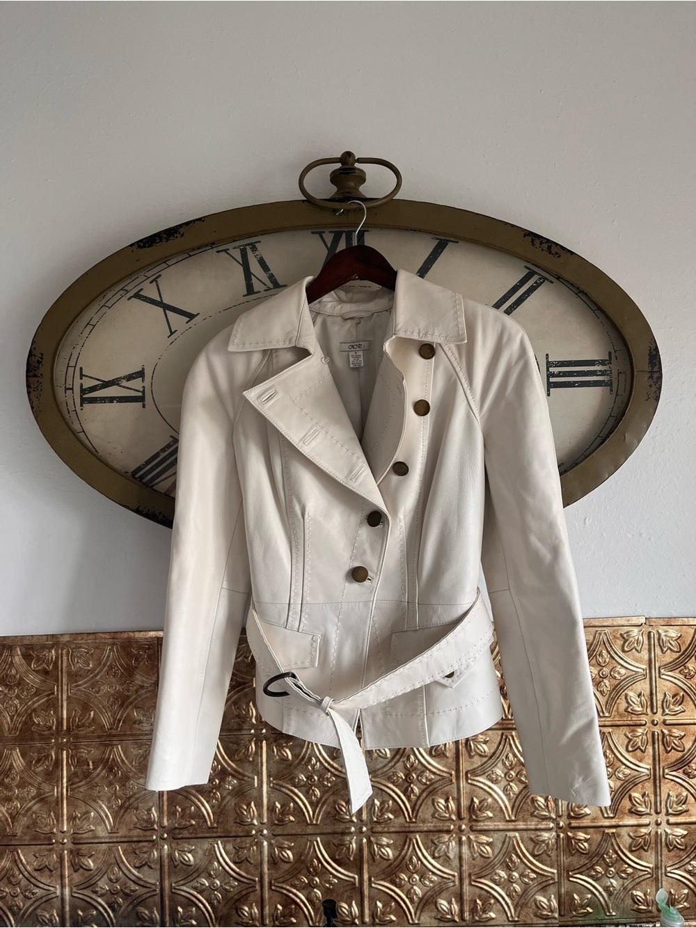 Cache Cream Leather Belted Jacket